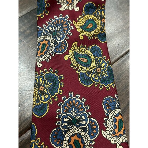 Norton Ditto Silk Paisley Tie Burgundy Multicolor One Size Adjustable Fit Boho - Picture 3 of 7